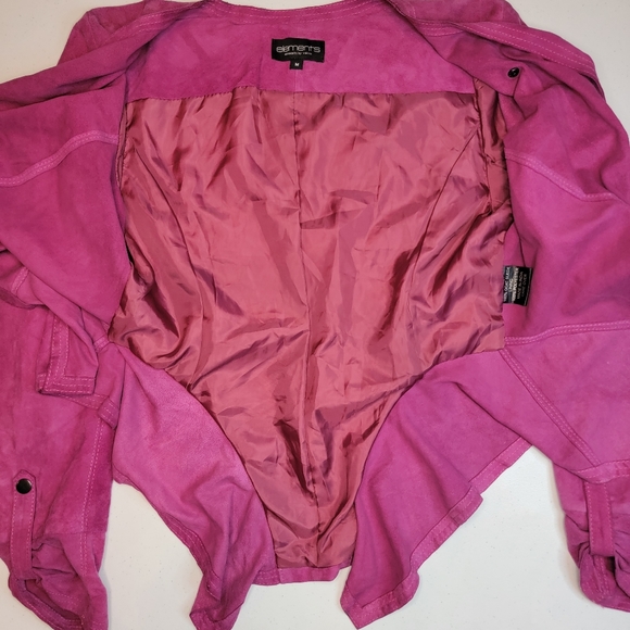 Elements by Vakko 100% Goat Suede Fusia Shacket, Asymmetrical Hem, size M - Picture 7 of 11